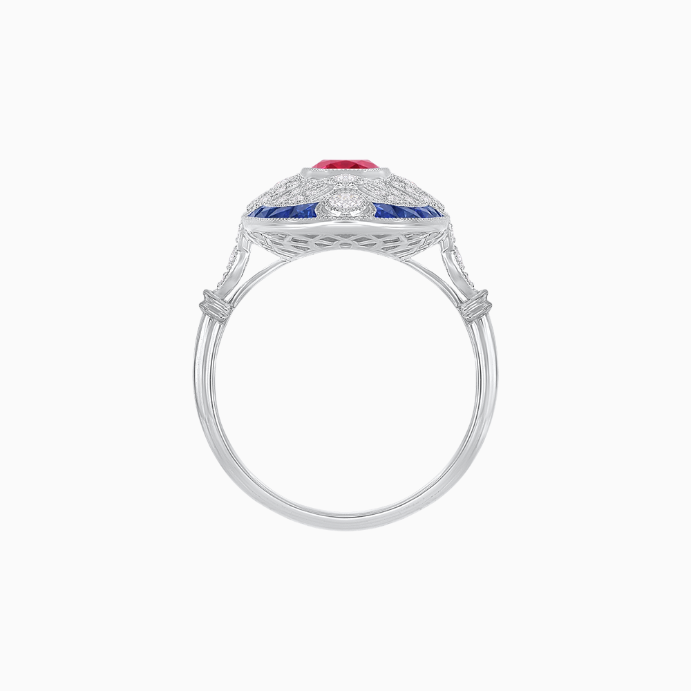 Scarab Vintage Art Deco Style Cocktail Ring with Diamond and Gemstone