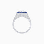 Load image into Gallery viewer, Art Deco Inspired Round Cut Ring with Octagonal Calibré-Cut Gemstone Halo