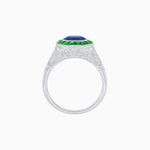 Load image into Gallery viewer, Art Deco Inspired Round Cut Ring with Octagonal Calibré-Cut Gemstone Halo