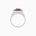 Load image into Gallery viewer, Art Deco Inspired Round Cut Ring with Octagonal Calibré-Cut Gemstone Halo