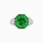 Load image into Gallery viewer, Art Deco Inspired Round Cut Ring with Octagonal Calibré-Cut Gemstone Halo