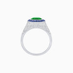 Load image into Gallery viewer, Art Deco Inspired Round Cut Ring with Octagonal Calibré-Cut Gemstone Halo