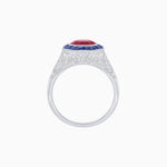 Load image into Gallery viewer, Art Deco Inspired Round Cut Ring with Octagonal Calibré-Cut Gemstone Halo