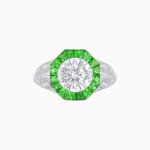 Load image into Gallery viewer, Art Deco Inspired Round Cut Ring with Octagonal Calibré-Cut Gemstone Halo