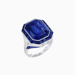 Load image into Gallery viewer, Art Deco Inspired Emerald Cut Ring with Calibré Gemstone Halo