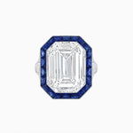 Load image into Gallery viewer, Art Deco Inspired Emerald Cut Ring with Calibré Gemstone Halo