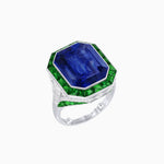 Load image into Gallery viewer, Art Deco Inspired Emerald Cut Ring with Calibré Gemstone Halo