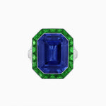 Load image into Gallery viewer, Art Deco Inspired Emerald Cut Ring with Calibré Gemstone Halo
