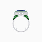 Load image into Gallery viewer, Art Deco Inspired Emerald Cut Ring with Calibré Gemstone Halo