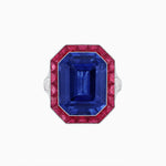 Load image into Gallery viewer, Art Deco Inspired Emerald Cut Ring with Calibré Gemstone Halo