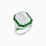 Load image into Gallery viewer, Art Deco Inspired Emerald Cut Ring with Calibré Gemstone Halo