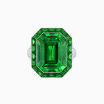 Load image into Gallery viewer, Art Deco Inspired Emerald Cut Ring with Calibré Gemstone Halo