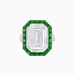 Load image into Gallery viewer, Art Deco Inspired Emerald Cut Ring with Calibré Gemstone Halo