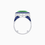 Load image into Gallery viewer, Art Deco Inspired Emerald Cut Ring with Calibré Gemstone Halo