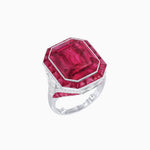 Load image into Gallery viewer, Art Deco Inspired Emerald Cut Ring with Calibré Gemstone Halo