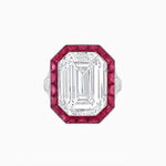 Load image into Gallery viewer, Art Deco Inspired Emerald Cut Ring with Calibré Gemstone Halo