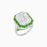 Load image into Gallery viewer, Art Deco Inspired Emerald Cut Ring with Calibré Gemstone Halo