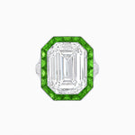 Load image into Gallery viewer, Art Deco Inspired Emerald Cut Ring with Calibré Gemstone Halo