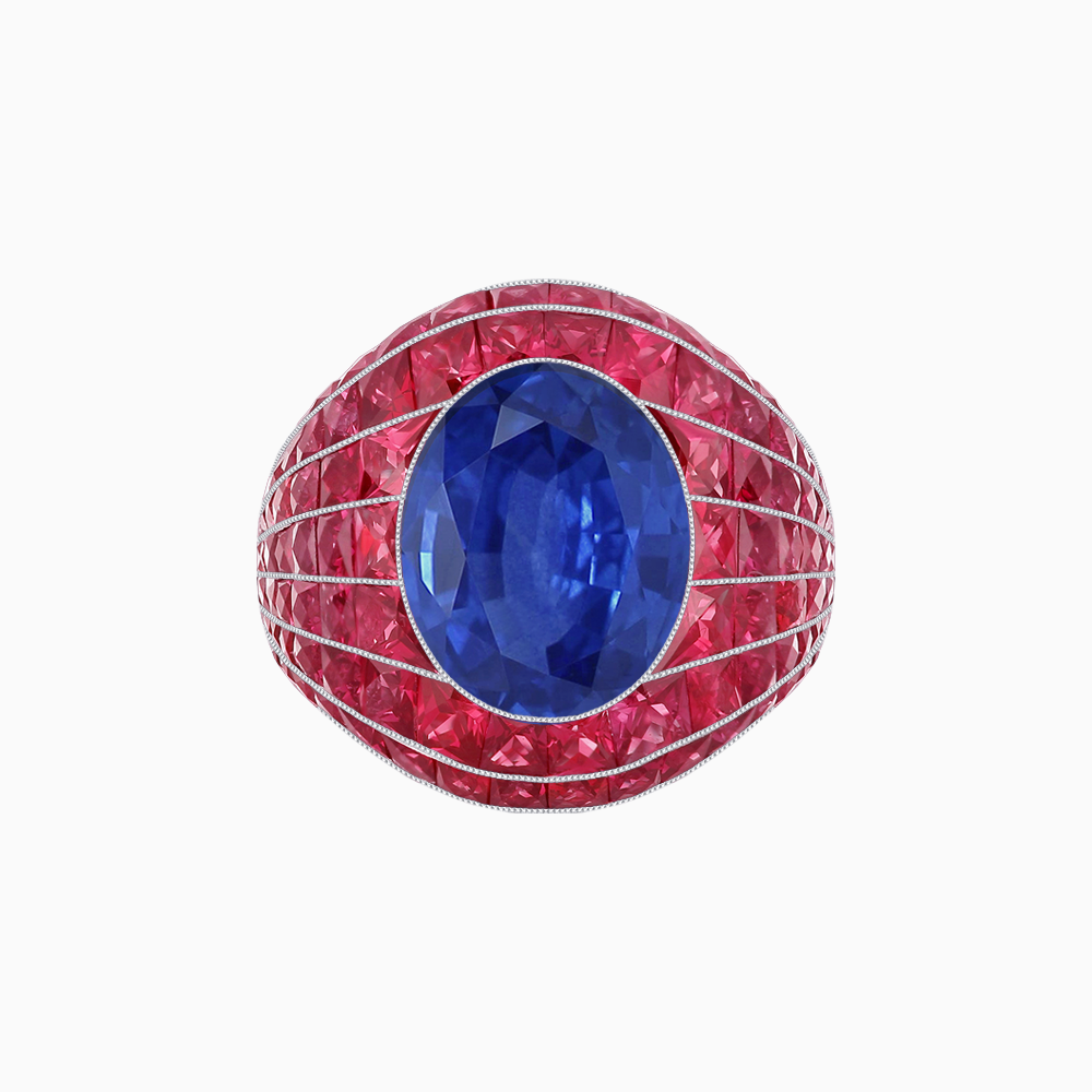 Art Deco Inspired Oval Cut Invisible-Set Mosaic Dome Ring