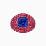 Load image into Gallery viewer, Art Deco Inspired Cushion Cut Center and Invisible-Set Calibré-Cut Dome Ring