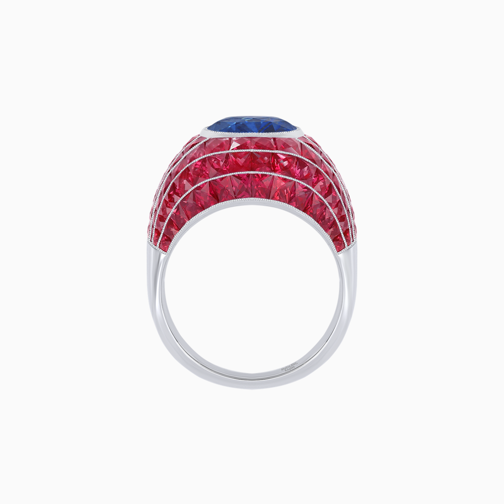 Art Deco Inspired Oval Cut Invisible-Set Mosaic Dome Ring