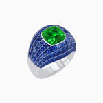Load image into Gallery viewer, Art Deco Inspired Cushion Cut Center and Invisible-Set Calibré-Cut Dome Ring
