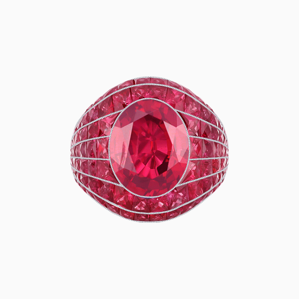 Art Deco Inspired Oval Cut Invisible-Set Mosaic Dome Ring