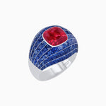 Load image into Gallery viewer, Art Deco Inspired Cushion Cut Center and Invisible-Set Calibré-Cut Dome Ring