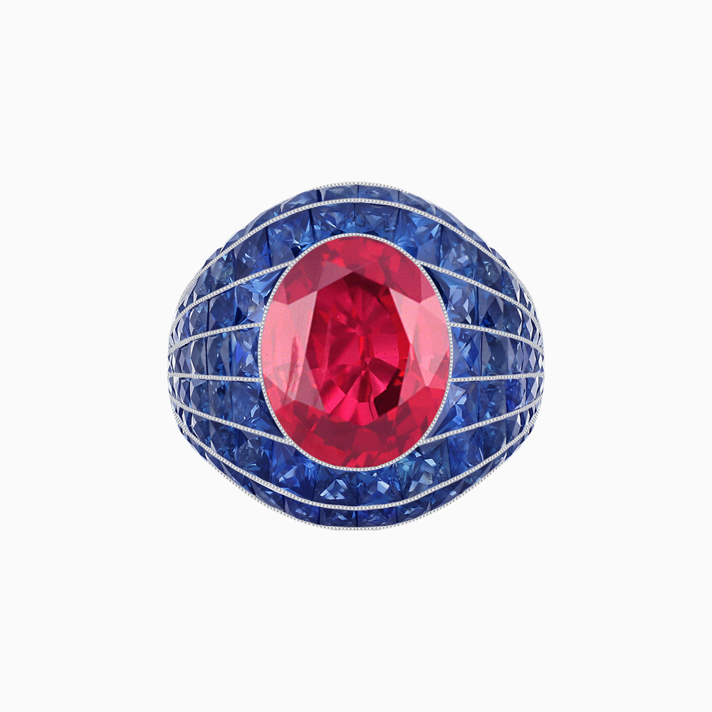 Art Deco Inspired Oval Cut Invisible-Set Mosaic Dome Ring
