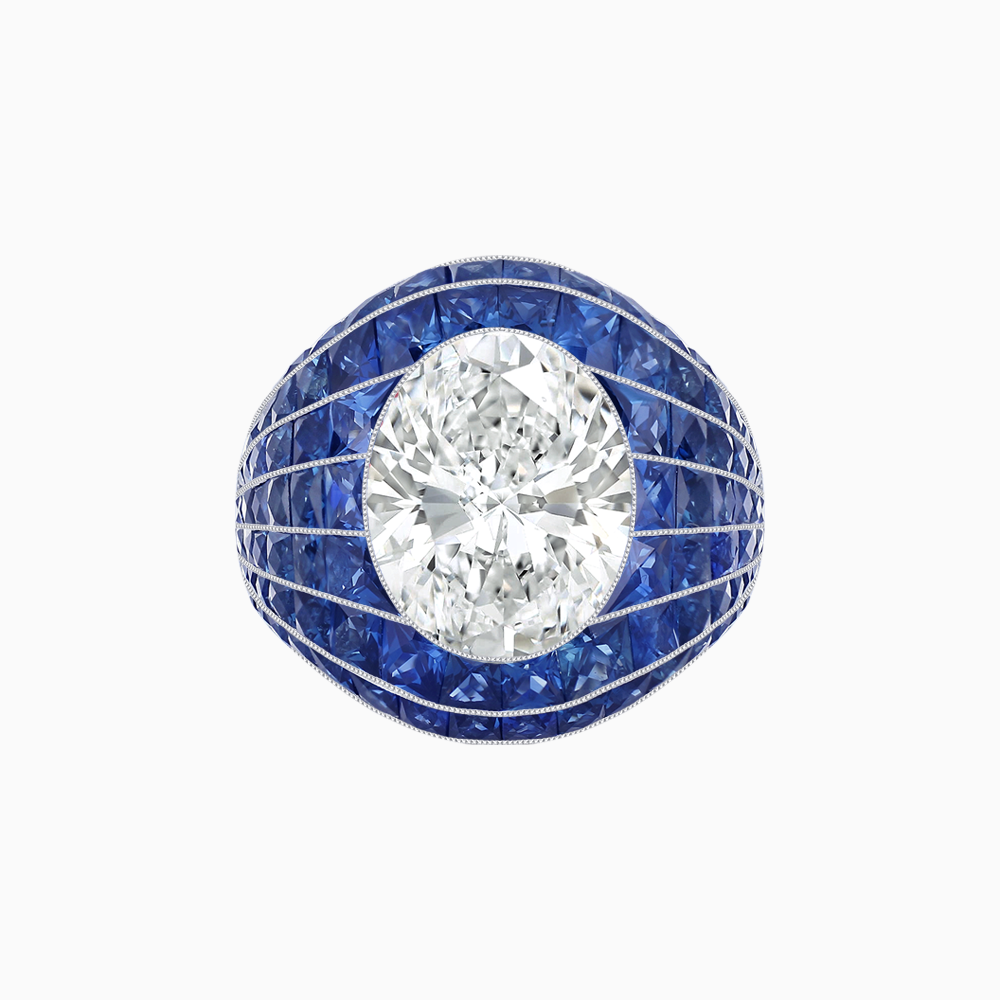 Art Deco Inspired Oval Cut Invisible-Set Mosaic Dome Ring