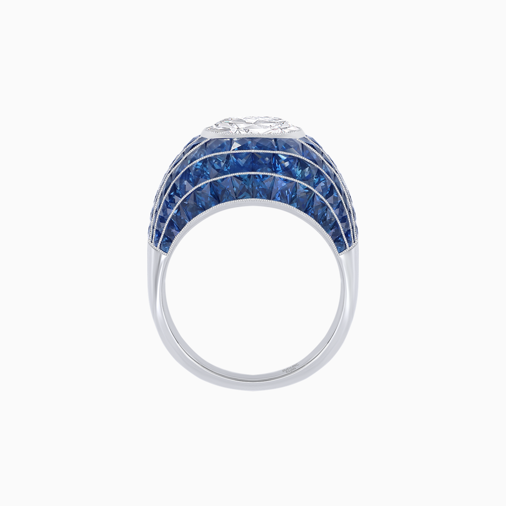 Art Deco Inspired Oval Cut Invisible-Set Mosaic Dome Ring