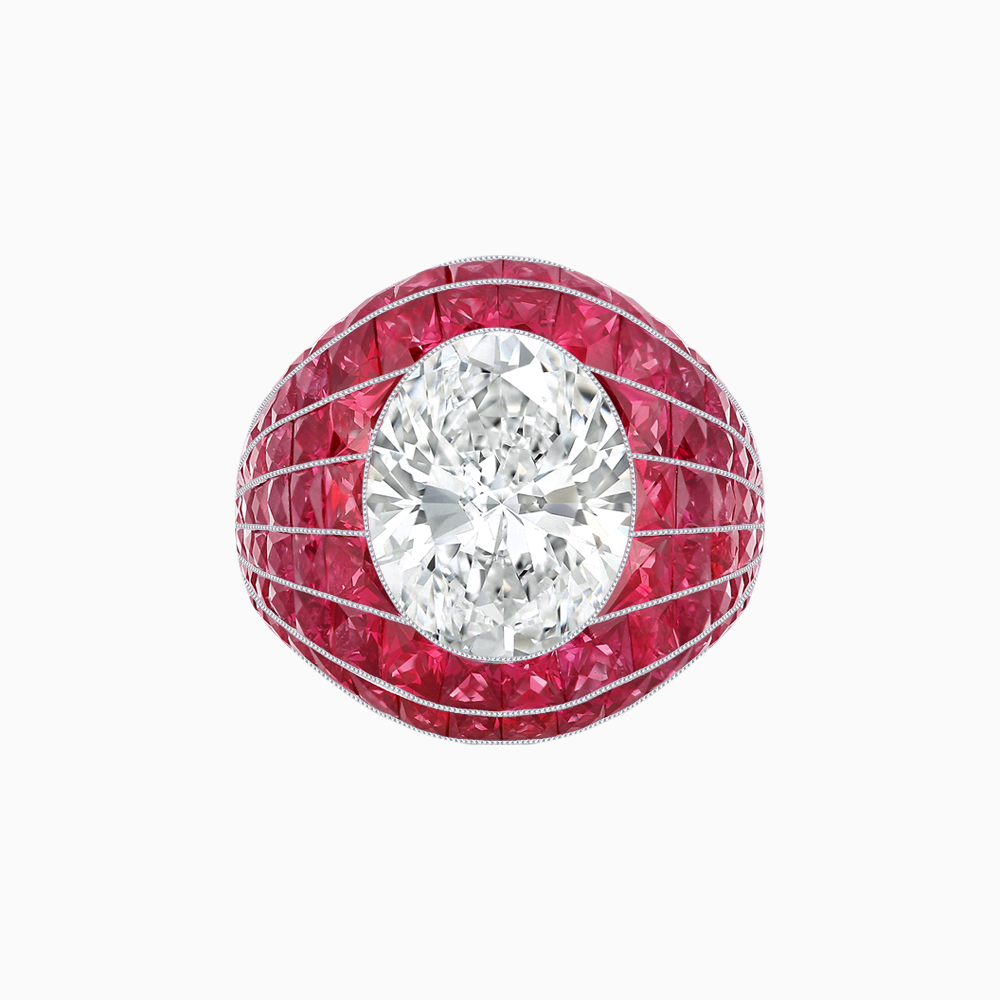 Art Deco Inspired Oval Cut Invisible-Set Mosaic Dome Ring