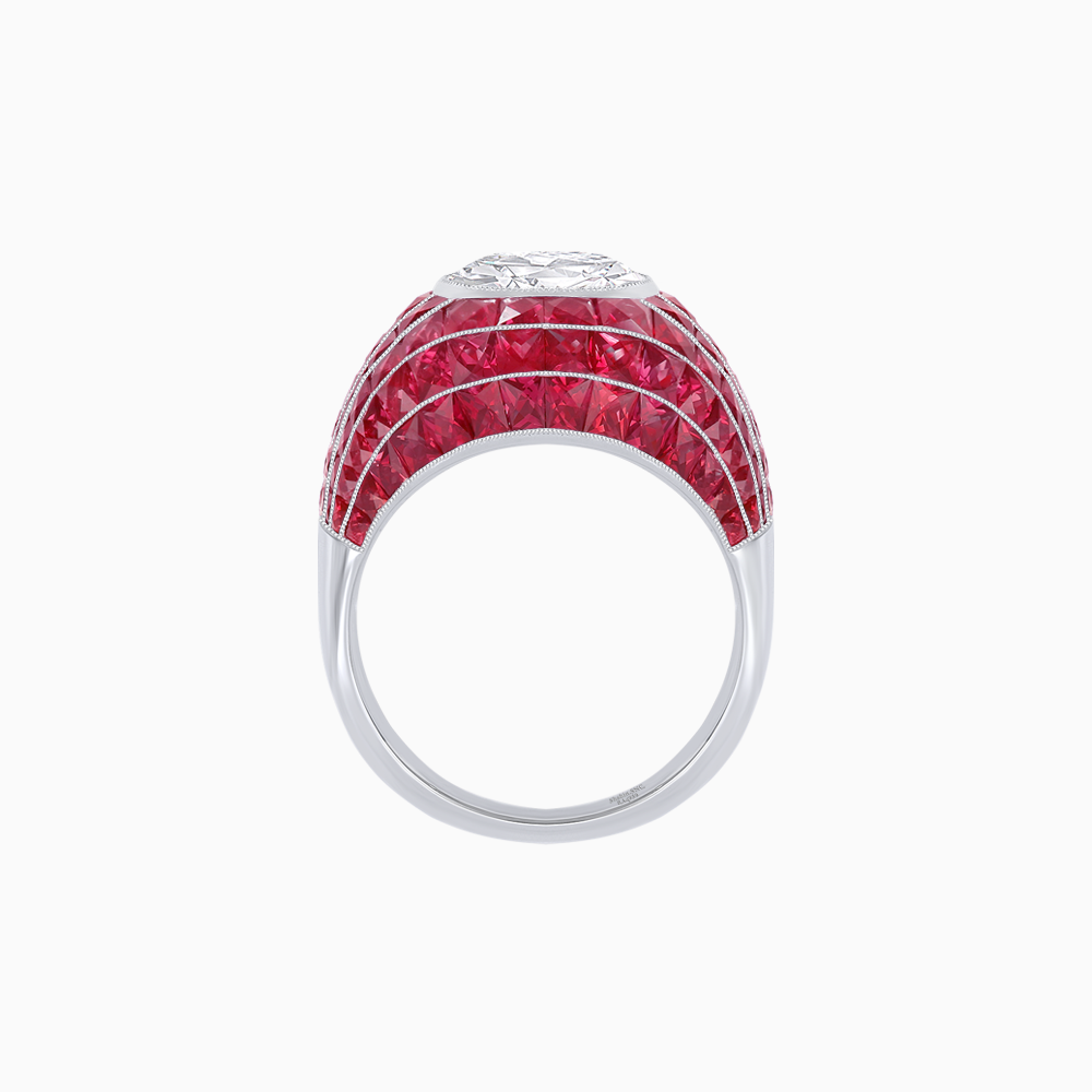 Art Deco Inspired Oval Cut Invisible-Set Mosaic Dome Ring