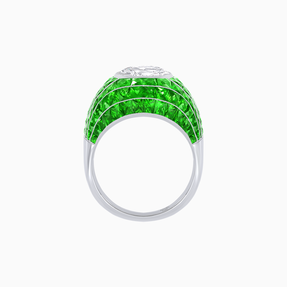 Art Deco Inspired Oval Cut Invisible-Set Mosaic Dome Ring