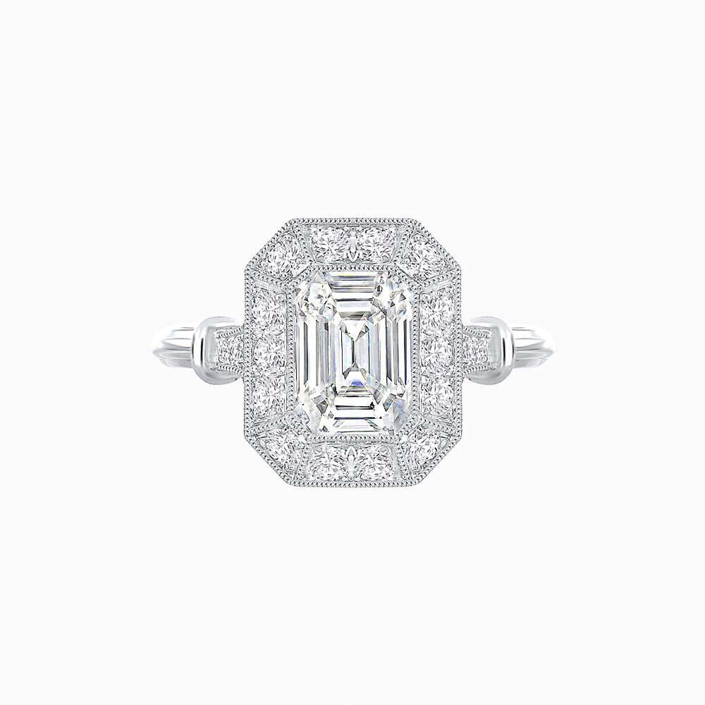 Art Deco Inspired Bezel-Set Emerald Cut Octagonal Halo Ring