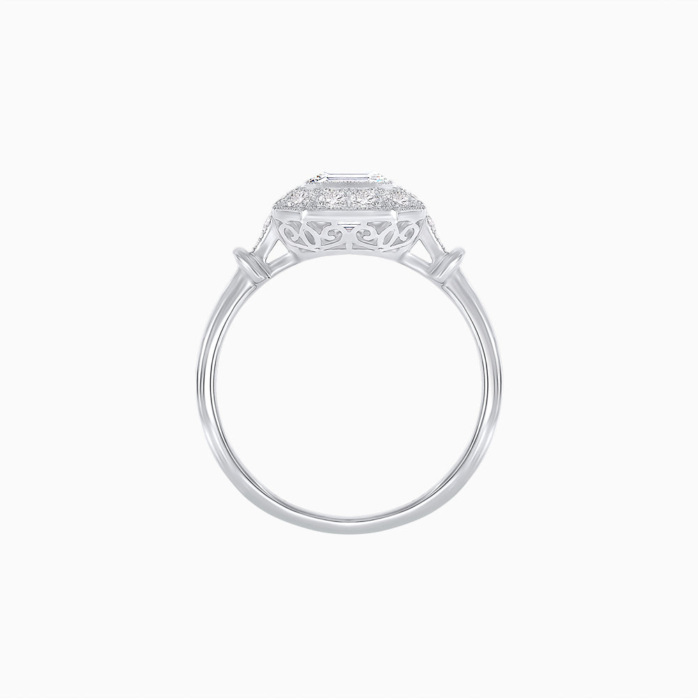 Art Deco Inspired Bezel-Set Emerald Cut Octagonal Halo Ring