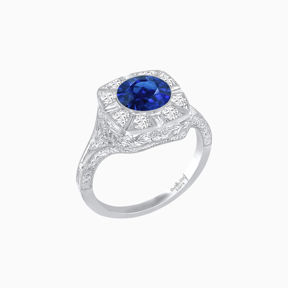 Antique Inspired Round Cut Milgrain Diamond Halo Ring