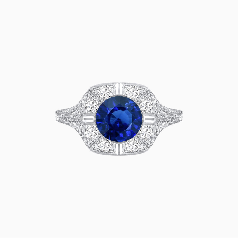 Antique Inspired Round Cut Milgrain Diamond Halo Ring