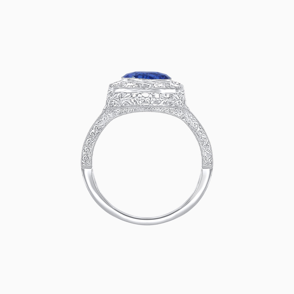 Antique Inspired Round Cut Milgrain Diamond Halo Ring