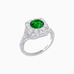 Load image into Gallery viewer, Antique Inspired Round Cut Milgrain Diamond Halo Ring