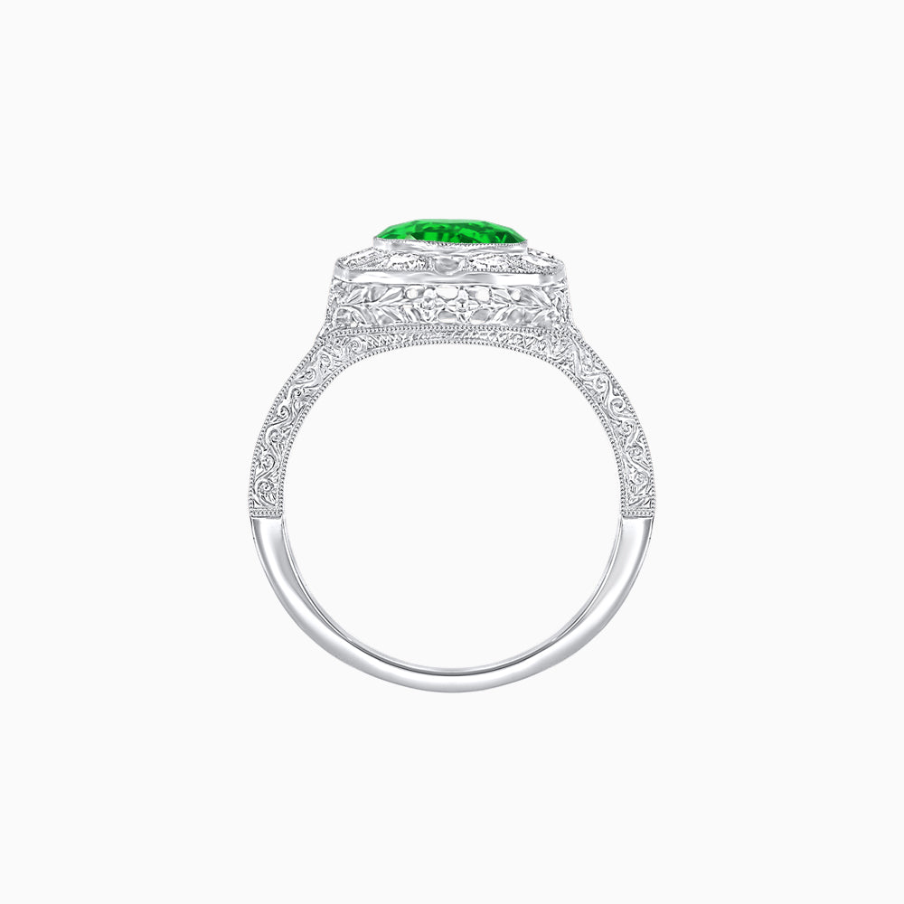 Antique Inspired Round Cut Milgrain Diamond Halo Ring