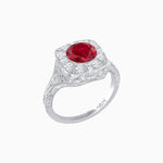 Load image into Gallery viewer, Antique Inspired Round Cut Milgrain Diamond Halo Ring