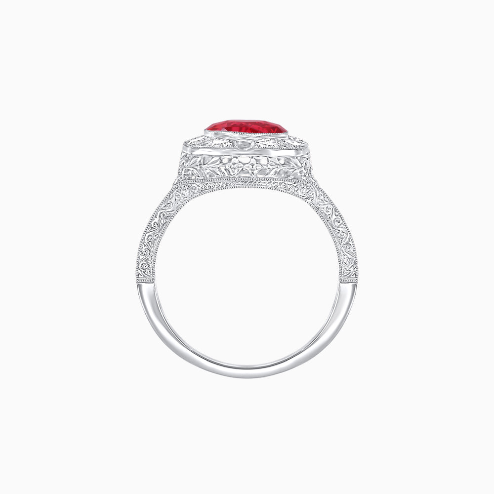 Antique Inspired Round Cut Milgrain Diamond Halo Ring