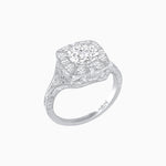 Load image into Gallery viewer, Antique Inspired Round Cut Milgrain Diamond Halo Ring