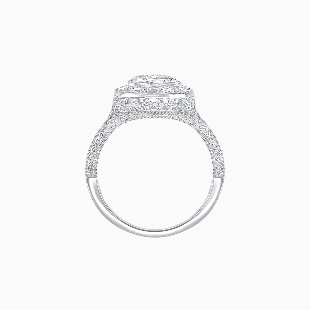 Antique Inspired Round Cut Milgrain Diamond Halo Ring