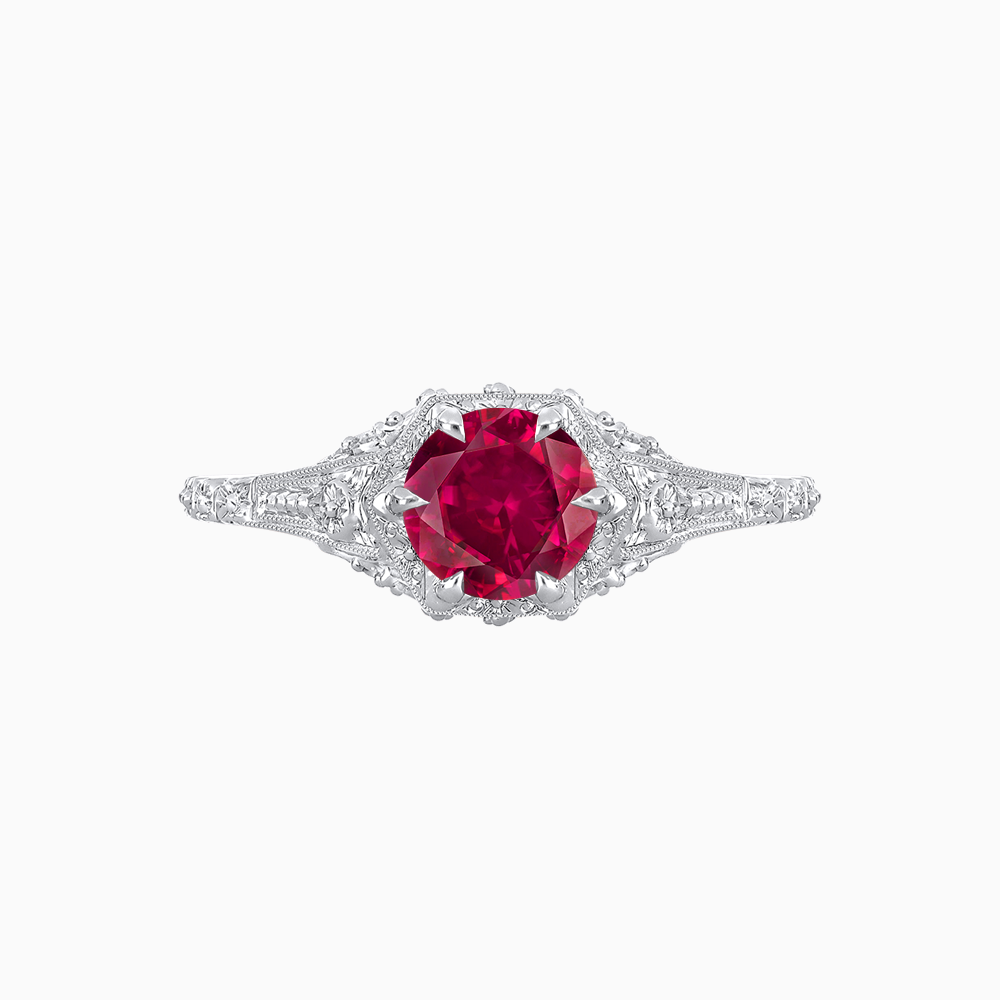 Edwardian Inspired Round Cut Filigree Engagement Ring