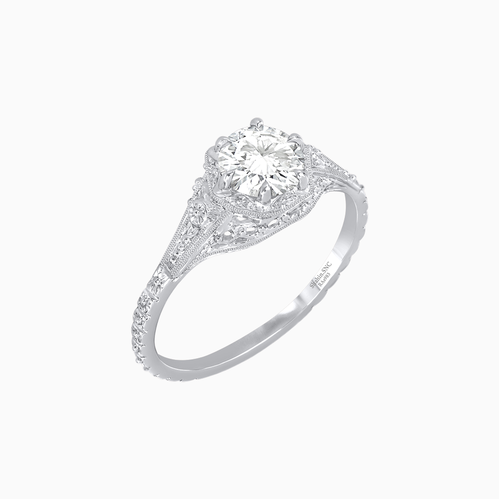 Edwardian Inspired Round Cut Filigree Engagement Ring