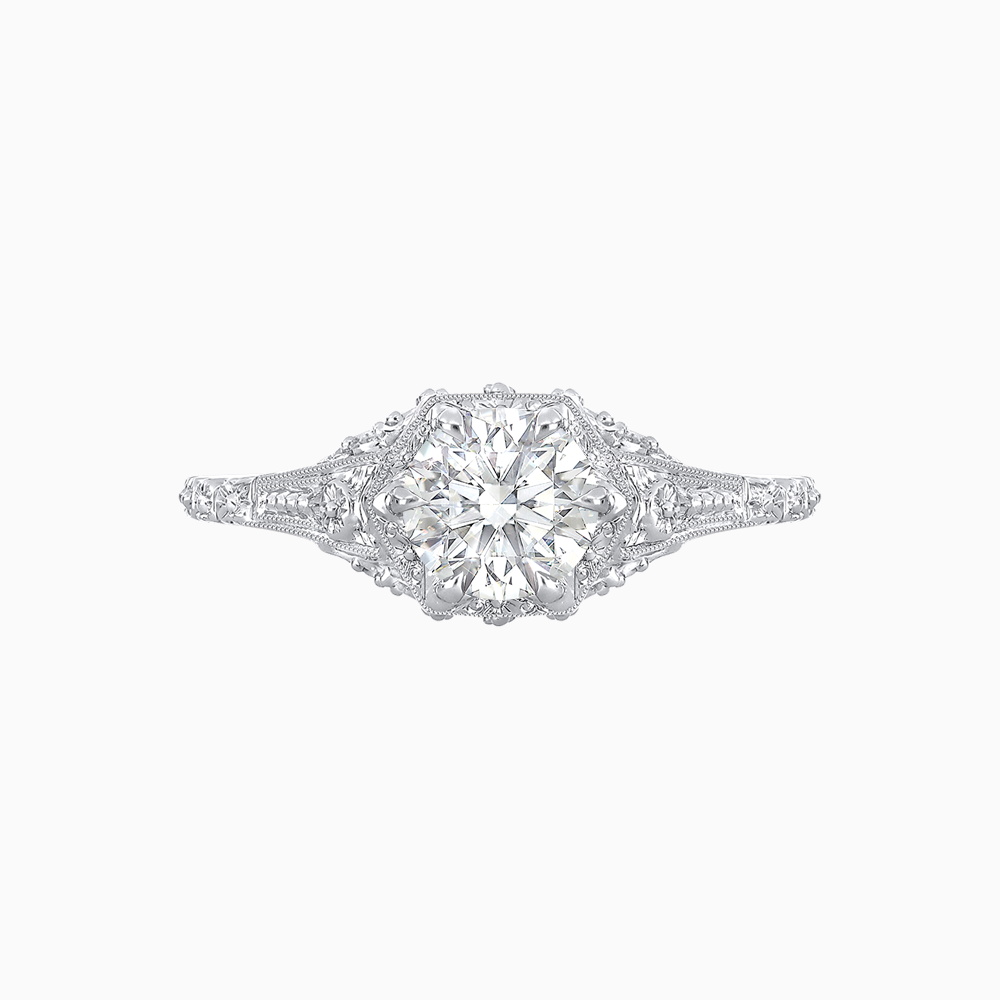 Edwardian Inspired Round Cut Filigree Engagement Ring