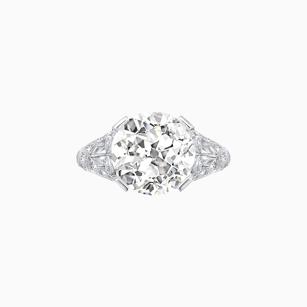 Vintage Inspired Round Cut Engagement Ring with Diamond Shoulders