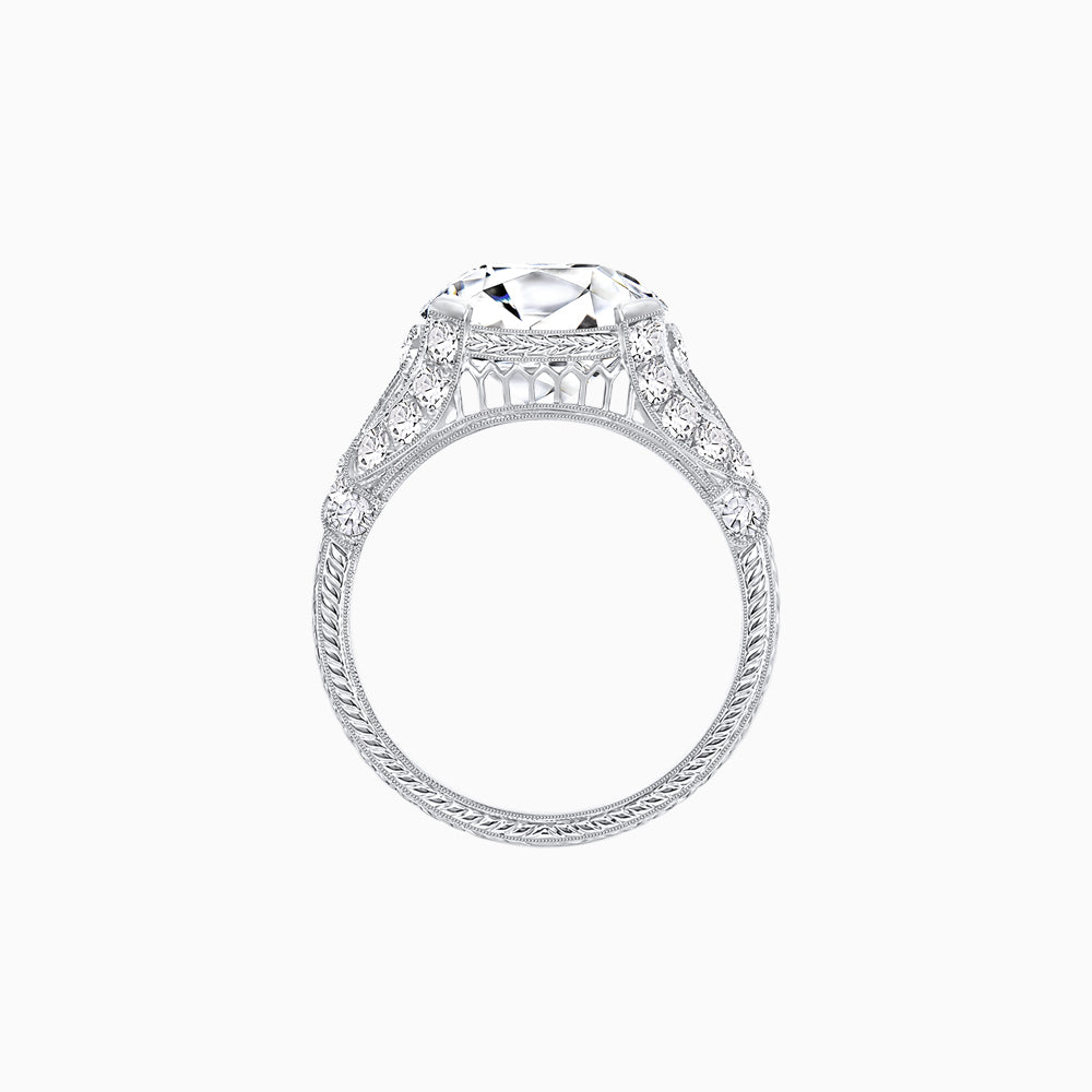 Vintage Inspired Round Cut Engagement Ring with Diamond Shoulders
